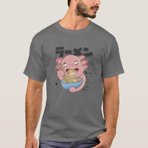 Camiseta Feliz Axolotl Comendo Ramen Japão Estilo Kawaii A