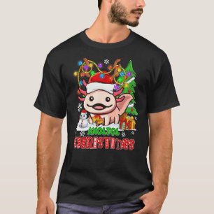 Camiseta Feliz Axolotl Natal Rosa Axolotls Fofos Papai Noel