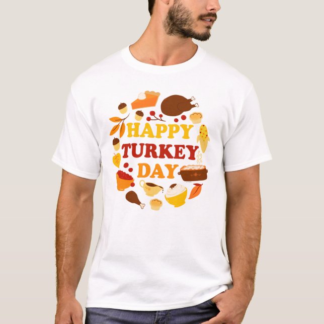 Camiseta Feliz Banquete do Dia da Turquia (Frente)