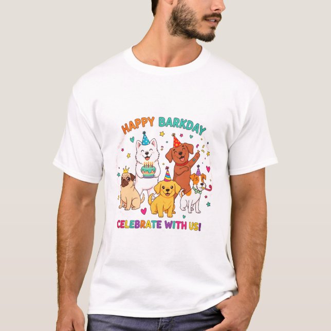 Camiseta Feliz Barkday Engraçado Festa de Cachorro Tee (Frente)