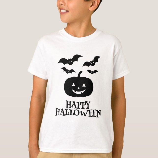 Camiseta Feliz Bat Mínimo de Abóbora de Halloween (Frente)