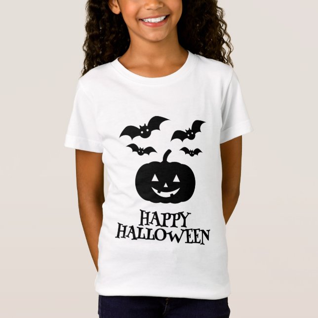 Camiseta Feliz Bat Mínimo de Abóbora de Halloween (Frente)