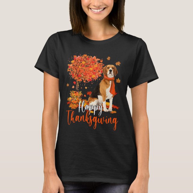 Camiseta Feliz Beagle De Ação De Graças E Autumn Tree Beagl (Frente)
