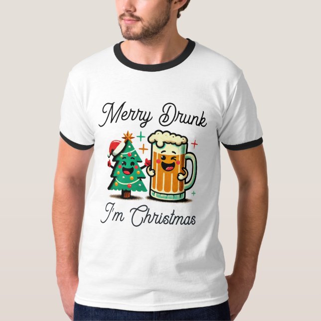 Camiseta Feliz Bebado Engraçado Natal (Frente)