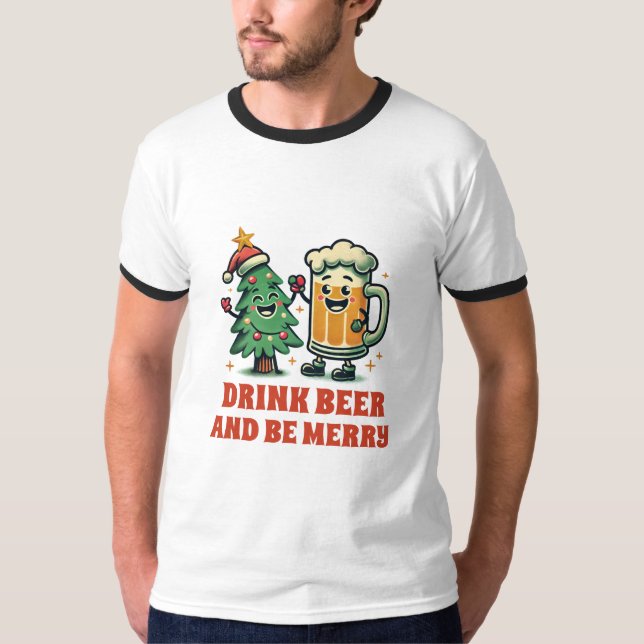 Camiseta Feliz Bebado Engraçado Natal (Frente)