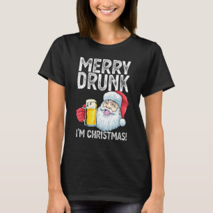 Camiseta Feliz Bebado Eu sou Bebado de Natal Papai Noel Eng