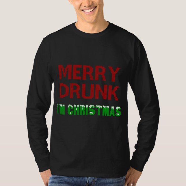 Camiseta Feliz Bebado Eu sou o Bebendo de Natal Vinho Natal (Frente)