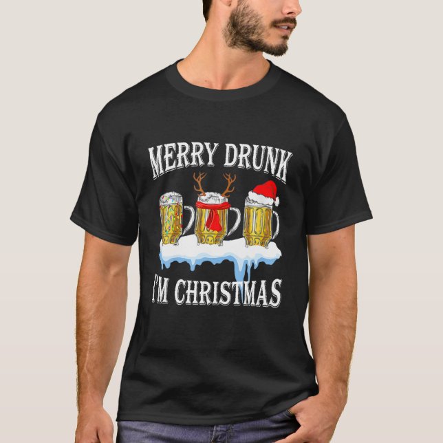 Camiseta Feliz Bebado Eu sou o Natal Engraçado Cerveja Papa (Frente)