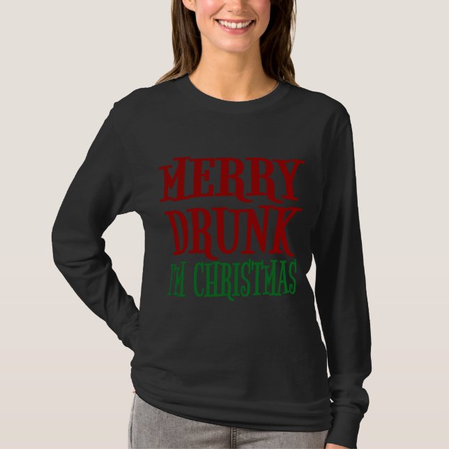 Camiseta Feliz Bebado Sou um Bebendo de vinho de Natal Engr (Frente)