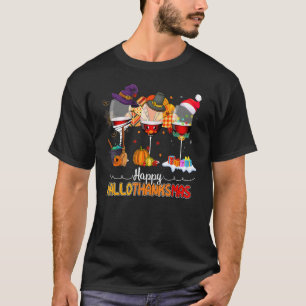 Camiseta Feliz Bebendo de Óculos de Vinho do Hallothanksmas