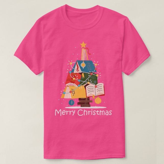 Camiseta Feliz Bibliotecária do Bookworm da Árvore de Natal (Frente do Design)