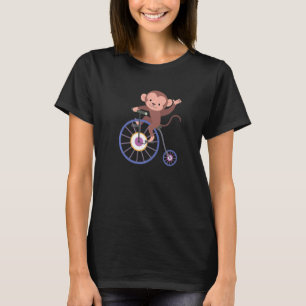 Camiseta Feliz Bicicleta Andando Macaco, Bicicleta de Mão.