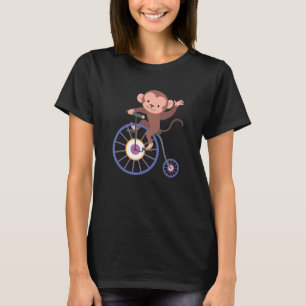 Camiseta Feliz Bicicleta Andando Macaco, Bicicleta de Mão.