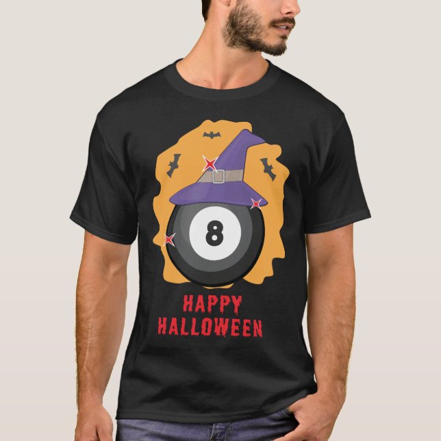 Camiseta Feliz Billiard Halloween - Engraçado (Frente)