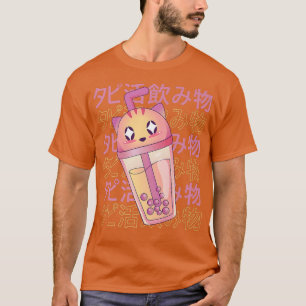 Camiseta Feliz Bolha de Gato Chá Japão Estilo Kawaii Anima