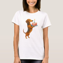 Camiseta Feliz bolo de aniversário dachshund cachorrinho