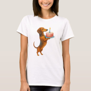 Camiseta Feliz bolo de aniversário dachshund cachorrinho