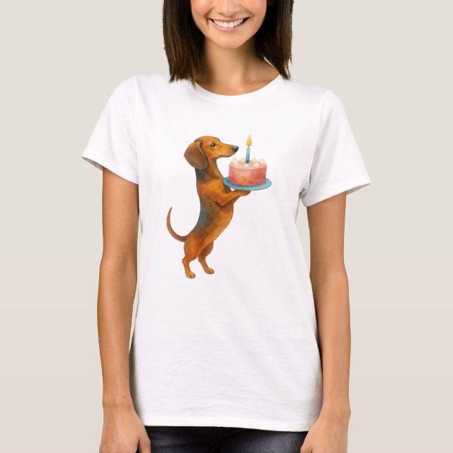Camiseta Feliz bolo de aniversário dachshund cachorrinho (Frente)