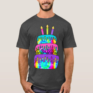Camiseta Feliz Bolo de Aniversário Hippie Tie Dye Psychedel