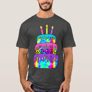 Camiseta Feliz Bolo de Aniversário Hippie Tie Dye Psychedel