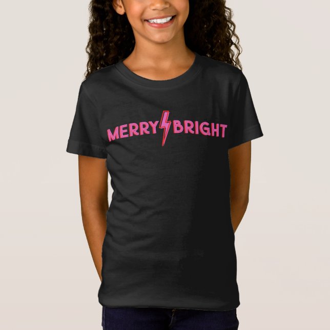 Camiseta Feliz ⚡ Bright Pink Lightning Bolt Natal (Frente)
