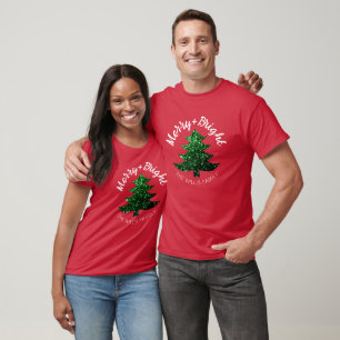 Camiseta Feliz brilhante árvore de Natal brilhante Nome per