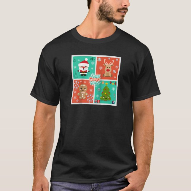 Camiseta Feliz Brilhante Pão de Natal Papais noeis bonitos (Frente)