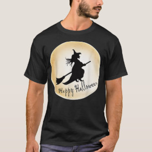 Camiseta Feliz Bruxa De Halloween Voando Em Um Costu De Bro