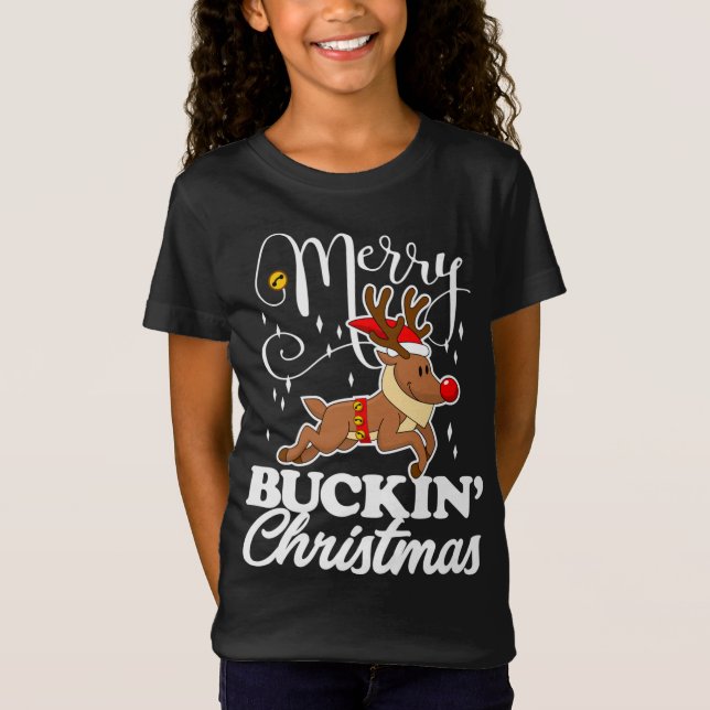 Camiseta Feliz Buckin' Christmas Reindeer Deer (Frente)
