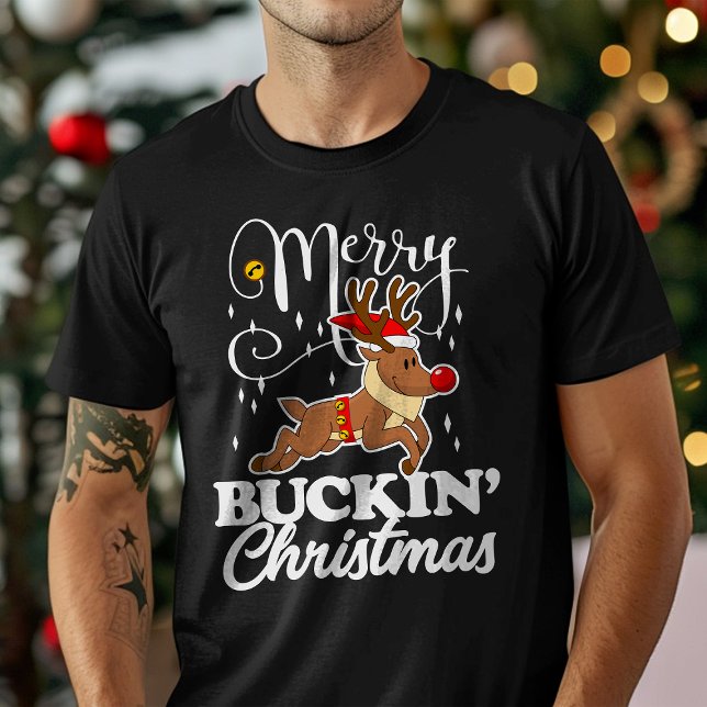 Camiseta Feliz Buckin Natal Rudolph Reindeer Engraçado (Criador carregado)