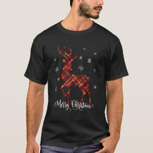 Camiseta Feliz Buffalo Red Xadrez Deer Snowflaer Reindeer F