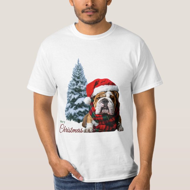 Camiseta Feliz Buldogue de Natal (Frente)