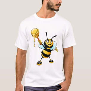 Camiseta Feliz Bumble a abelha com uma colher do mel