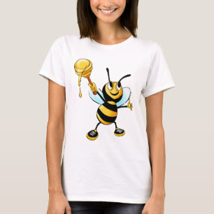 Camiseta Feliz Bumble Bee com uma colher de mel