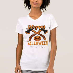 Camiseta Feliz Caça de Halloween Machados Cruzados Abóbora