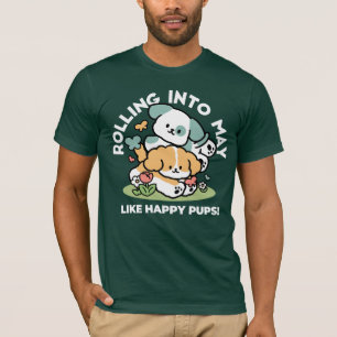 Camiseta Feliz Cachorro A Cair Em Maio - Arte Canina Kawaii