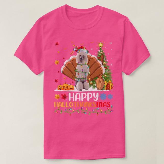 Camiseta Feliz Cachorro de Poodle Padrão Engraçado OláObrig (Frente do Design)