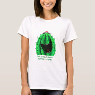 Camiseta Feliz Cactus Engraçado com Grande Sorriso - Texto