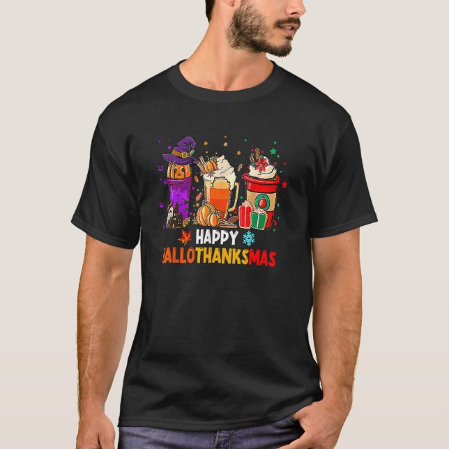 Camiseta Feliz Café Hallothanksmas, 3 Em 1 De Graças (Frente)