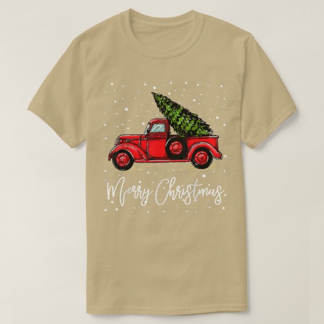 Camiseta Feliz Caminhão De Natal Vermelho Com Árvore Engraç (Frente do Design)
