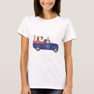 Camiseta Feliz Caminhão de Recolha De Cães No Quarto De Jul