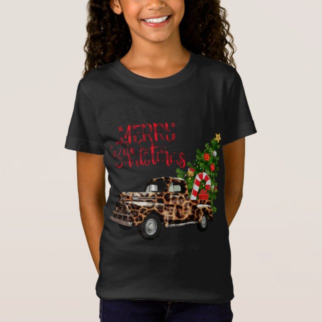 Camiseta Feliz Caminhão Leopardo de Natal com Árvore (Frente)