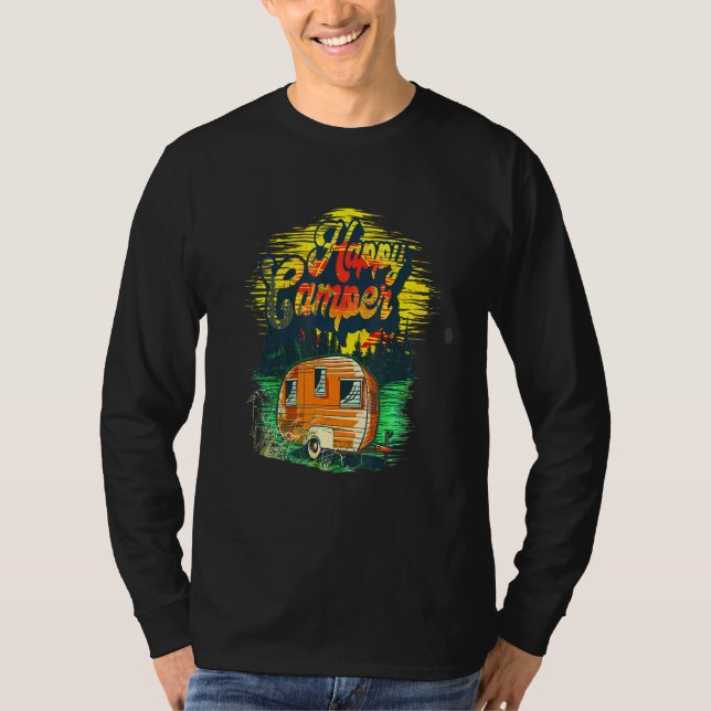 Camiseta Feliz Camper - acampamento para homens, mulheres e (Frente)