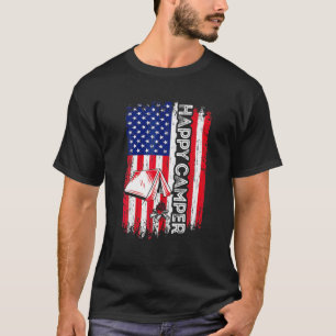Camiseta Feliz Camper American Flag Acampando Caminhando So