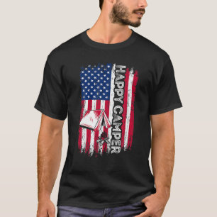 Camiseta Feliz Camper American Flag Acampando Caminhando So