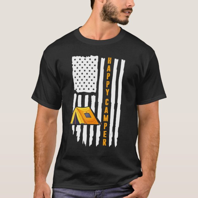 Camiseta Feliz Camper American Flag Camper Men Women (Frente)