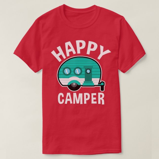 Camiseta Feliz Camper Camping Caravan Férias Engraçadas Gi (Frente do Design)