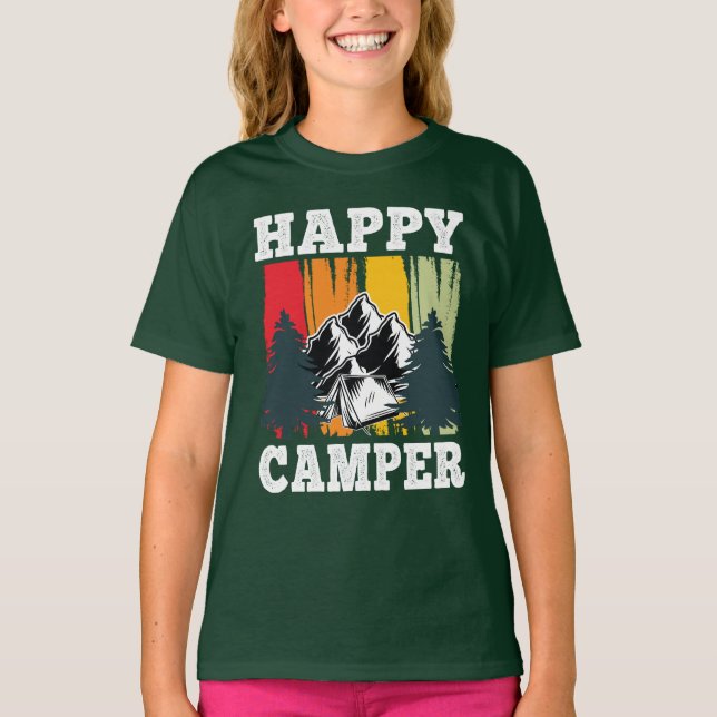 Camiseta Feliz Camper Engraçado Acampamento Legal do Caminh (Frente)