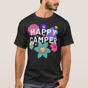 Camiseta Feliz Camper Floral Camadas Flores Acampando Tee f