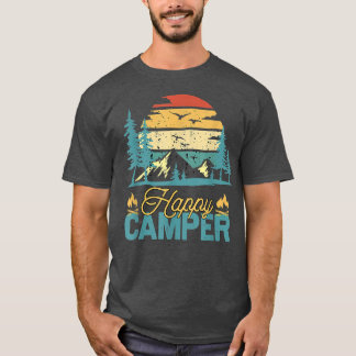 Camiseta Feliz Camper Retro Vintage Engraçado Acampamento